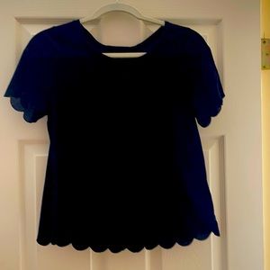 Black Topshop Short Sleeve Scallop Edge Top size 6